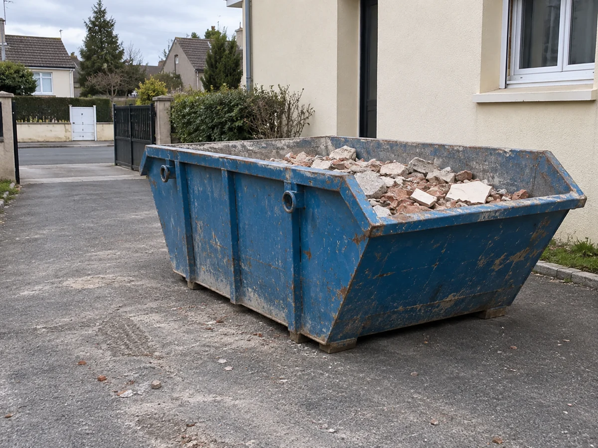 Illustration d’une benne à gravats sur un chantier de rénovation