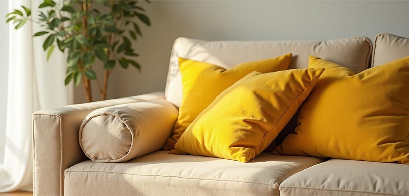 Image d'un canapé avec les couleurs ravivées après nettoyage