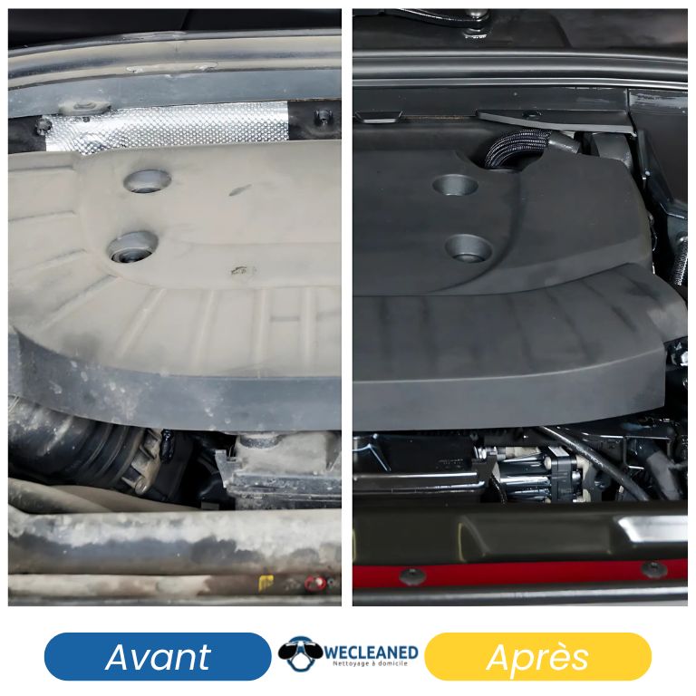 Nettoyage compartiment moteur voiture — dépoussiérage