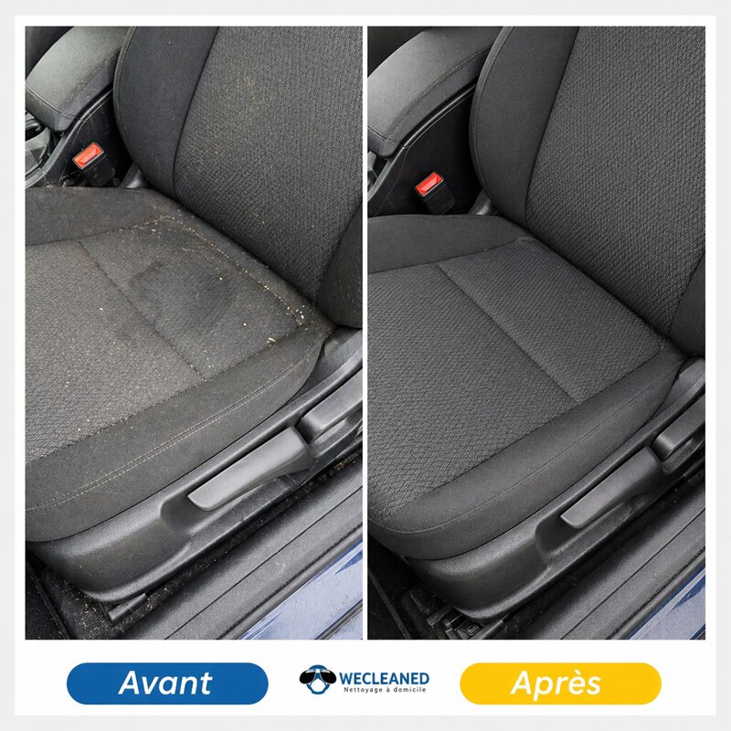 Nettoyage siège voiture — aspiration et détachage avant/après