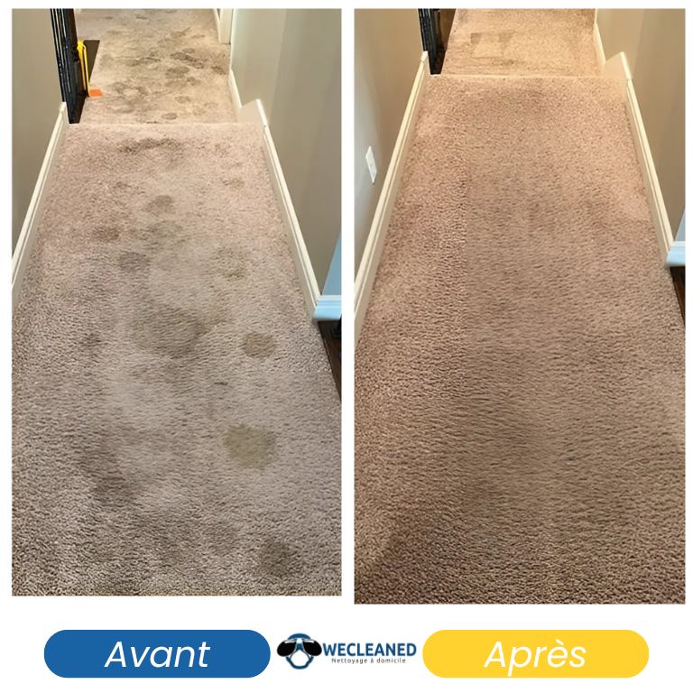 Moquette dans un salon nettoyée en profondeur avec séchage rapide