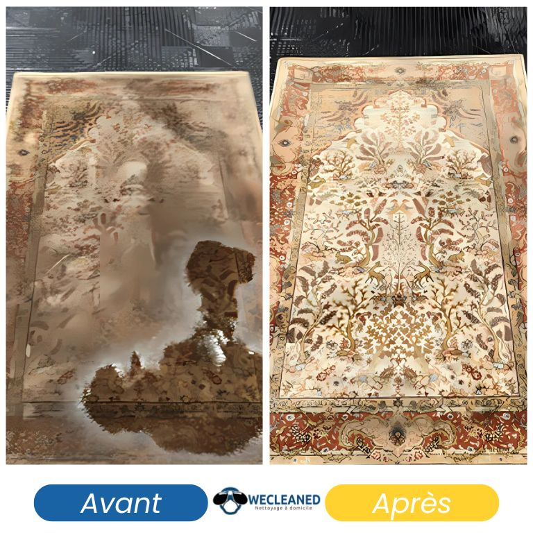 Nettoyage et désinfection d'un tapis ancien.