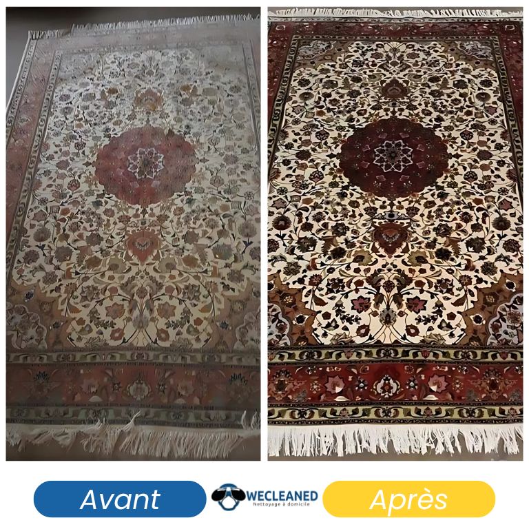 Élimination de taches sur un tapis clair en tissu.